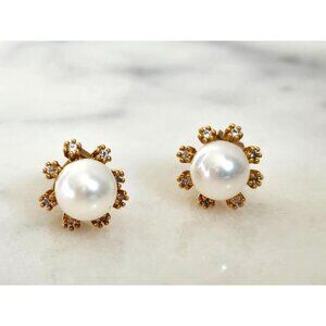 Simulated Pearl and Sparkly Crystals Stud Earrings